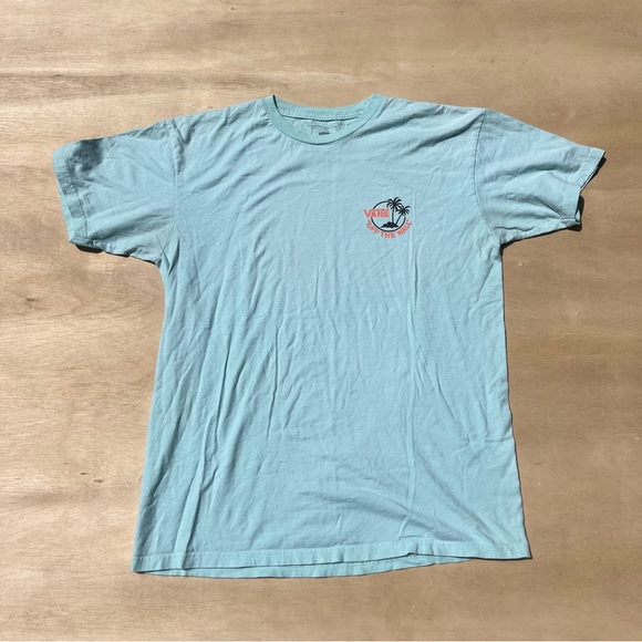 Vans Teal Blue Medium Graphic Print Short Palm Tree Skater Surf Visco Loose Fit - Picture 2 of 8